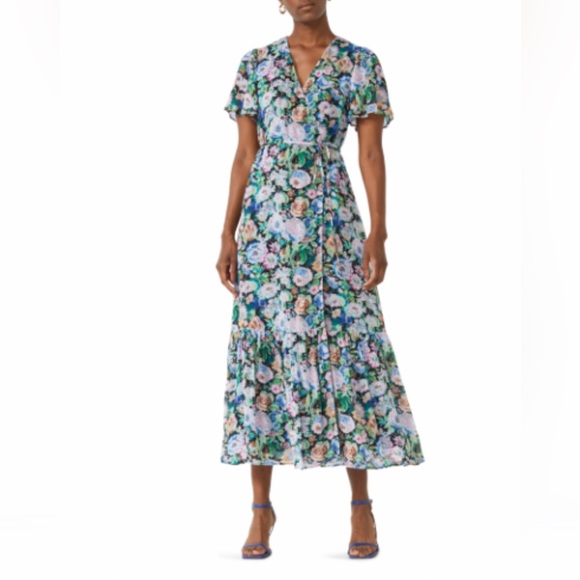 & other stories floral print flutter sleeve wrap midi dress - Picture 1 of 15